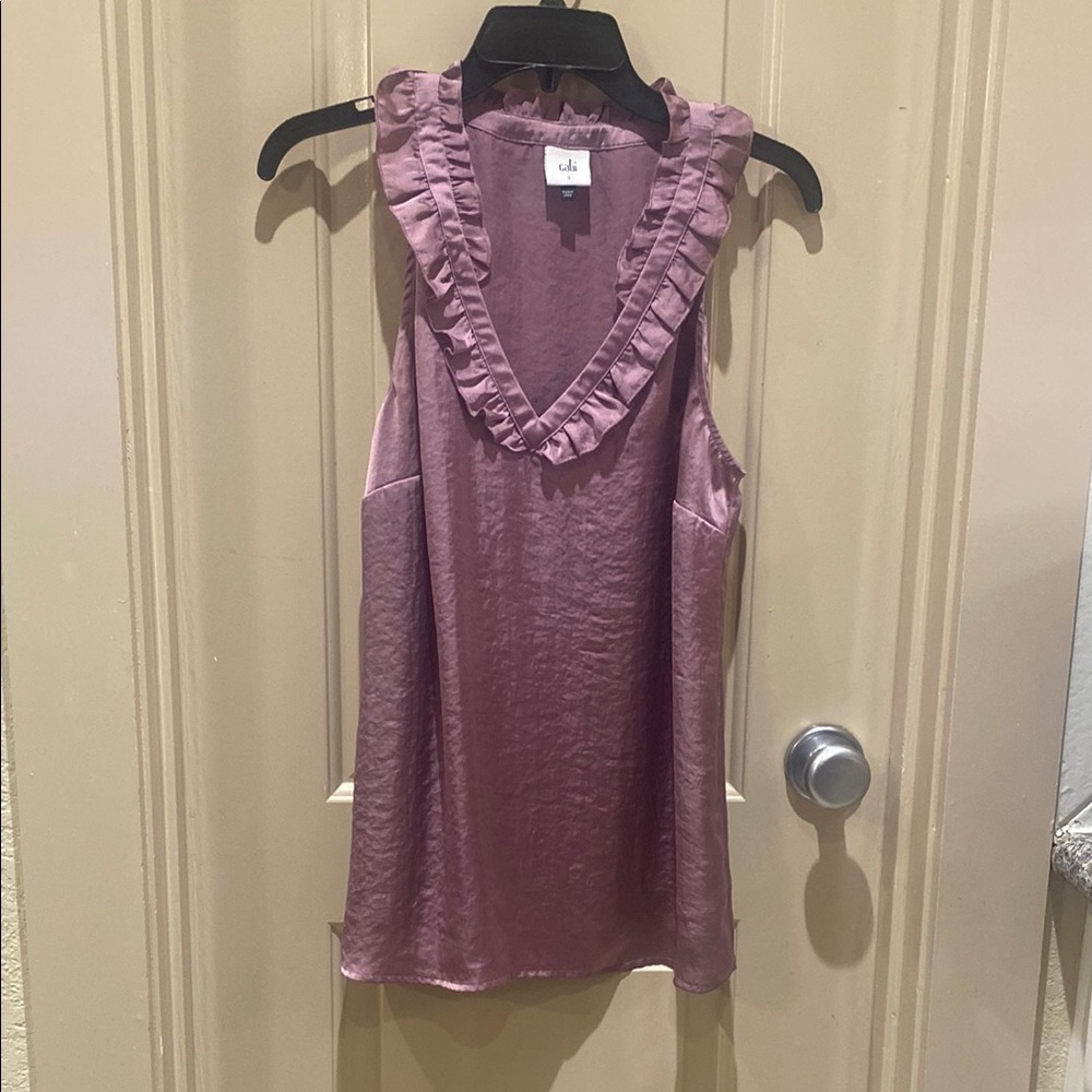 CAbi Dusty Rose Ruffle V-Neck Blouse
